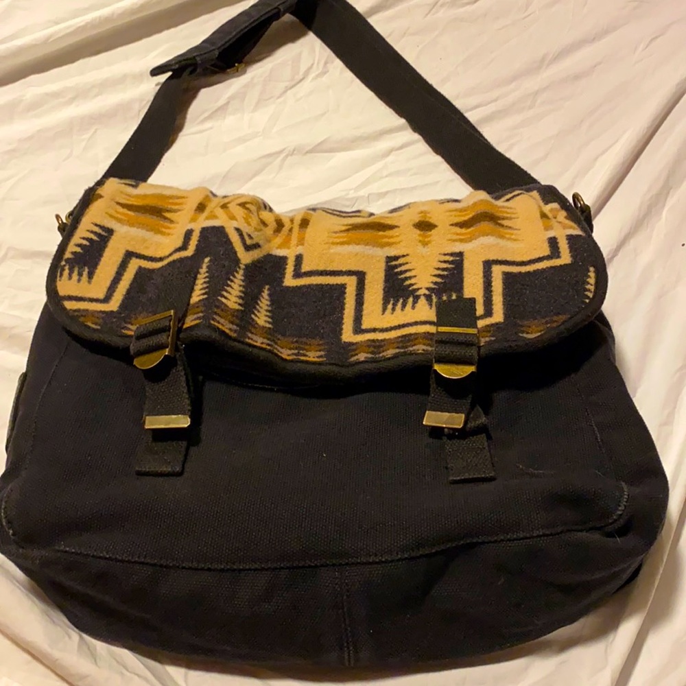 Pendleton fur satchel, black canvas with a brown accent